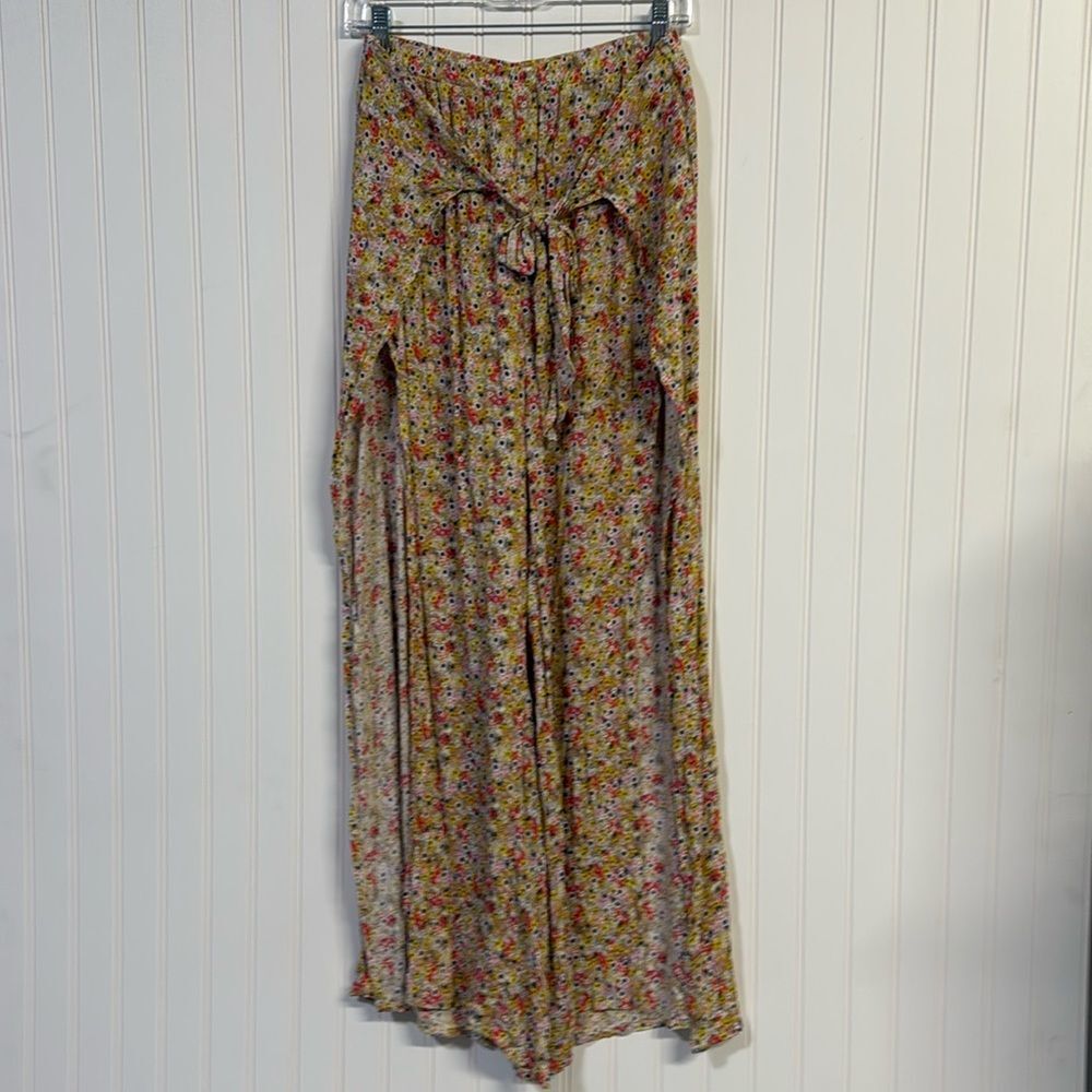 NOBO Yellow Pink Ditzy Floral Side Slit Pull On Elastic Waist Pants Junior's L